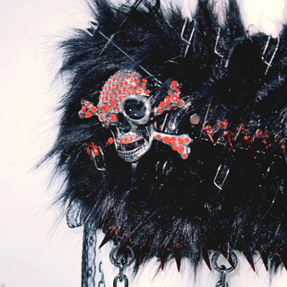 Halter self tie o ring fluffy skull applique mini skirt set