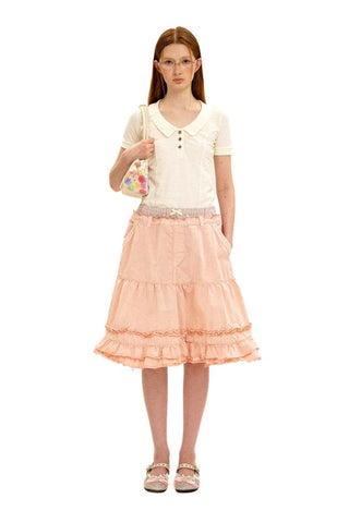 [Moromoro2] Layered Waist Ruffle A-Line  Skirt