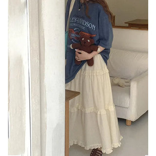 (3 colors) Can-can frill long skirt