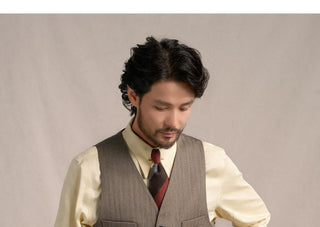 [CULTUM] 1930s Wool Blend Striped V-Neck Vest