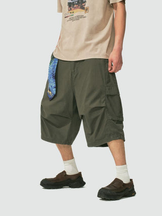 [Monterest] Washed Cotton Cropped Cargo Shorts