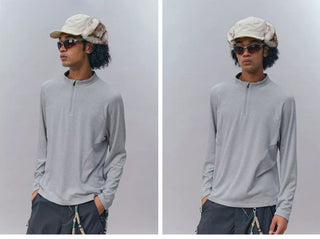 [Monterest] 3A Antibacterial Grid Fleece Half-Zip Tee