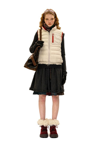 [Moromoro2] Lace Trim Hooded Down Jacket /  Vest