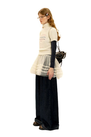 [Moromoro2] Alpaca Blend Logo Embroidered Mock Neck  Knit