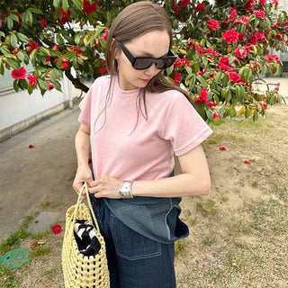 Round neck velour T-shirt