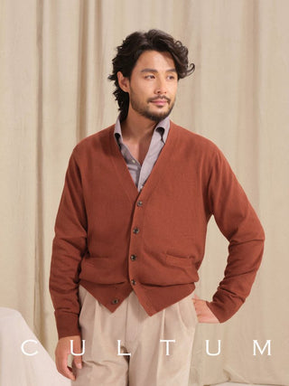 [CULTUM] V-Neck Cotton Cashmere Blend Cardigan
