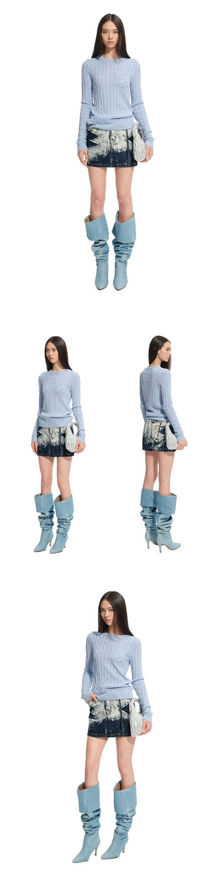 [NOTAWEAR] Washed Denim Low-Rise Mini Skirt