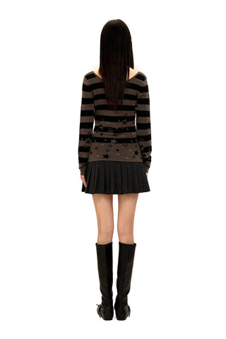 [Moromoro2] Star Striped Rhinestone Knit  Top