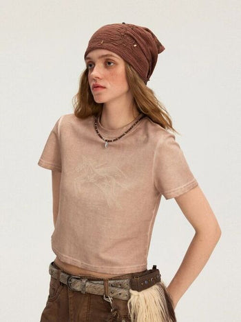 [Monterest] Unicorn Print Slim Fit Cropped Tee