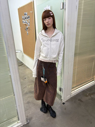 [NeverSeez] Flocked Cropped Wide Leg Jeans