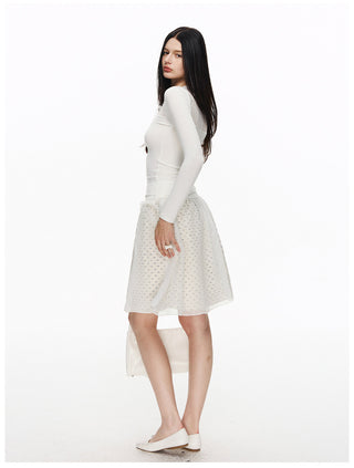[NECY] Pure Floral Lace Ribbon Slim Top