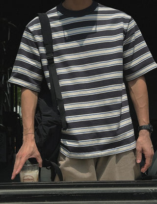 Note Heavy Striped Short Sleeve T-shirt (cotton fabric)