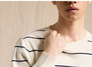 [CULTUM] Crewneck Striped Cotton Knit Sweater