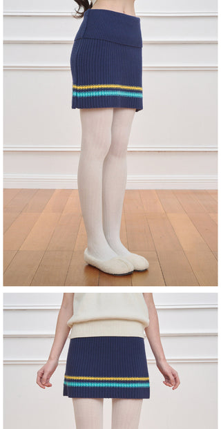 [NECY] Color Block Stripe Knit Skirt