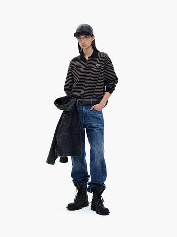 [MASONPRINCE] Striped Washed Cotton Tie Cardigan