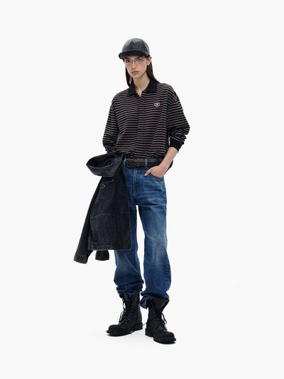 [MASONPRINCE] Striped Washed Cotton Tie Cardigan