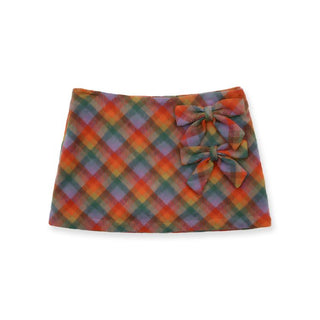 [Moromoro2] Wool Plaid Bow Mini Skirt