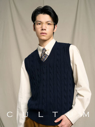 [CULTUM] Pima Cotton Cable Knit Sweater Vest