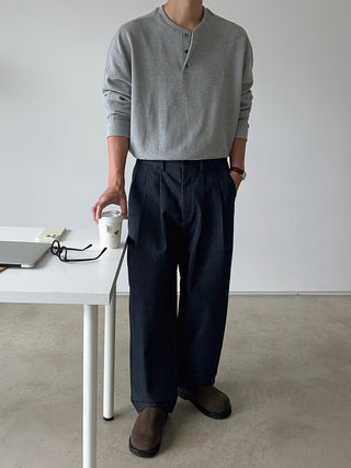 Getty Herringbone Double-Pleat Half-Band Pants