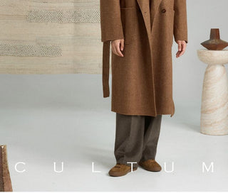 [CULTUM] Shawl Collar Belted Long Wool Coat