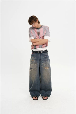 [MASONPRINCE] Distressed Wide Leg Jeans