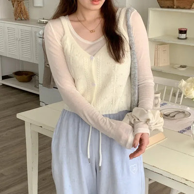 Maze Cable Cropped Knit Vest Bustier