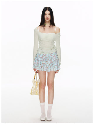 [NECY] Heart Neck Shirring Long Sleeve (2color)