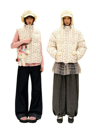 [Moromoro2] Reversible Bunny Print Down  Vest/Jacket