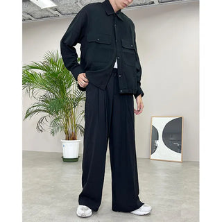 high waist pintuck wide slacks