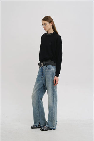[MASONPRINCE] Distressed High-Waist Denim Jeans