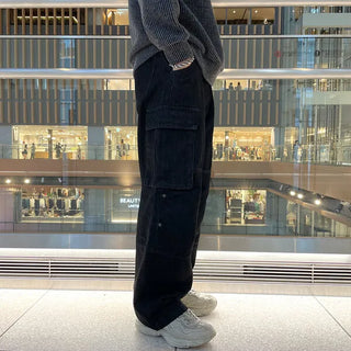 Cargo denim wide-leg pants