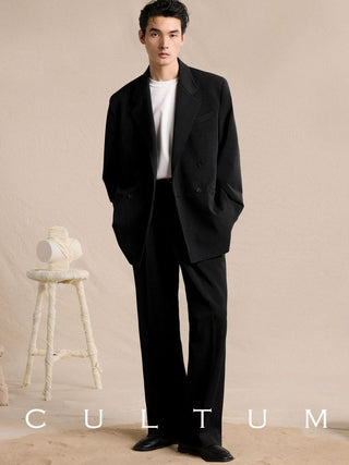 [CULTUM] Wool Blend Double Breasted Relaxed Blazer