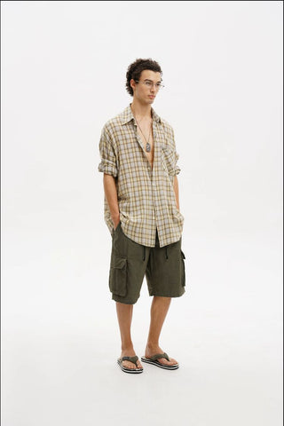 [MASONPRINCE] Camp Flocked Plaid Shirt