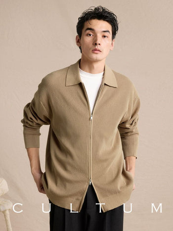 [CULTUM] Cotton Knit Zip-Up Collar Cardigan