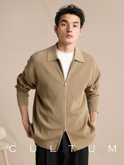 [CULTUM] Cotton Knit Zip-Up Collar Cardigan