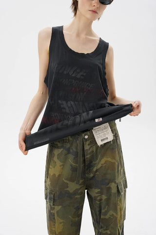 [MASONPRINCE] Cotton-Linen Graffiti Print Tank Top / Tee