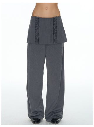 [NECY] Pin Stripe Ruffle Lace Skirt Pants