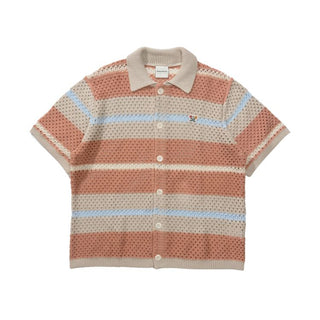 [Monterest] Open Knit Striped Short Sleeve Cardigan