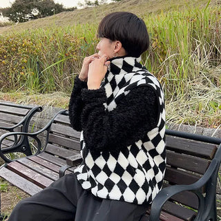 Checkered fleece vest