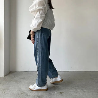 Side fringe denim pants