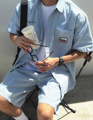 Striped Work Short Sleeve Shirt Set (3 colors)