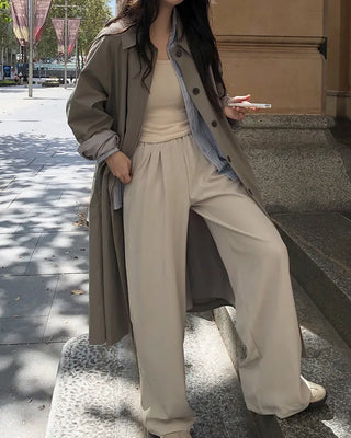 (2 colors) Pleated single trench coat