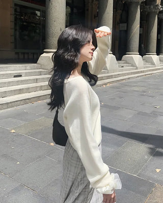 (8 colors) High-gauge V-neck raglan knit