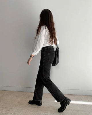 Semi-bootcut denim pants