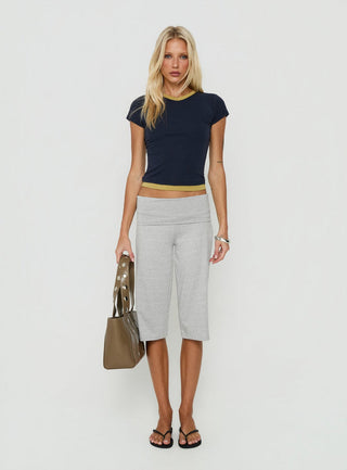 Geanna High V Neck Contrast Trim Top Navy / Yellow