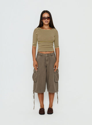 Darling Days 3/4 Sleeve Top Chocolate / Yellow Stripe