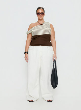 Past Life One Shoulder Top Brown  Stripe Curve
