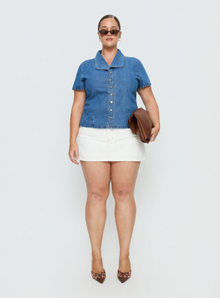 Ellix Button Up Top Blue Denim Curve