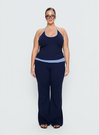 Kobee Jersey Flare Pants Navy  Light Blue Curve