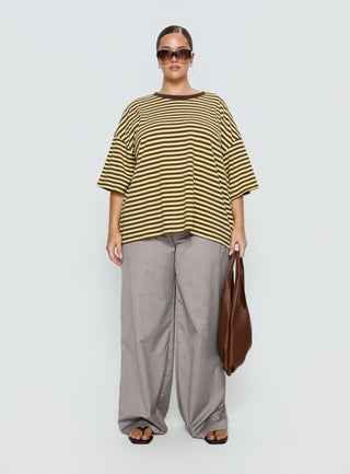 Settle Down Short Sleeve Top Yellow  Brown Stripe Curve